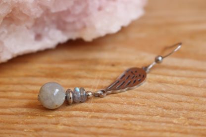 Boucles d'oreilles asymétriques labradorite lithothérapie pierres naturelles bijoux originaux made in france cadeau femme
