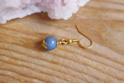 Boucles d'oreilles asymétriques aventurine bleue lithothérapie pierres naturelles bijoux originaux made in france cadeau femme