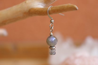 Boucles d'oreilles asymétriques labradorite lithothérapie pierres naturelles bijoux originaux made in france cadeau femme