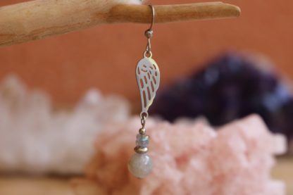 Boucles d'oreilles asymétriques labradorite lithothérapie pierres naturelles bijoux originaux made in france cadeau femme