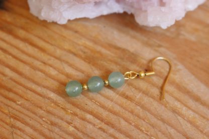 Boucles d'oreilles asymétriques aventurine verte lithothérapie pierres naturelles bijoux originaux made in france cadeau femme