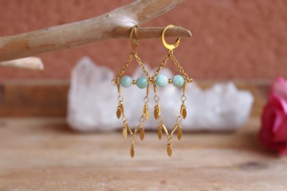 Boucles d'oreilles en amazonite bijoux artisanaux en pierres naturelles lithothérapie développement personnel bijoux tendance made in france cadeau femme