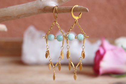 Boucles d'oreilles en amazonite bijoux artisanaux en pierres naturelles lithothérapie développement personnel bijoux tendance made in france cadeau femme