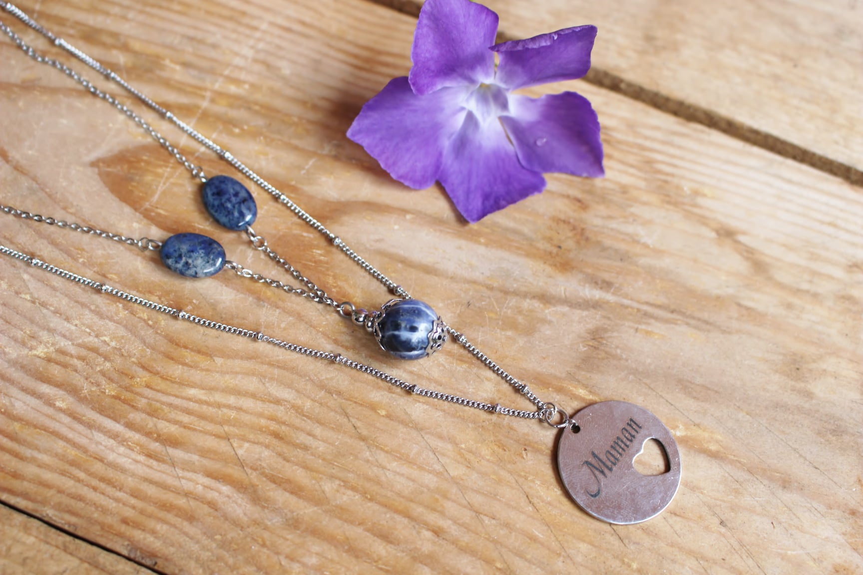 collier amovible 2 en 1 3 en 1 en sodalite pierres naturelles lithothérapie fait main fabriqué en france cadeau fête des mères 2021