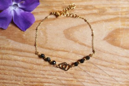 bracelet en obsidienne dorée acier inoxydable doré cadeau fête des mères pierres naturelles lithothérapie fait main fabriqué en france artisanat