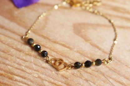 bracelet en obsidienne dorée acier inoxydable doré cadeau fête des mères pierres naturelles lithothérapie fait main fabriqué en france artisanat