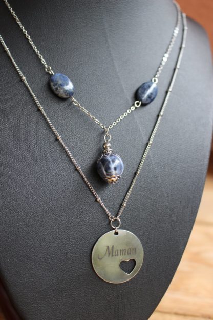 collier amovible 2 en 1 3 en 1 en sodalite pierres naturelles lithothérapie fait main fabriqué en france cadeau fête des mères 2021