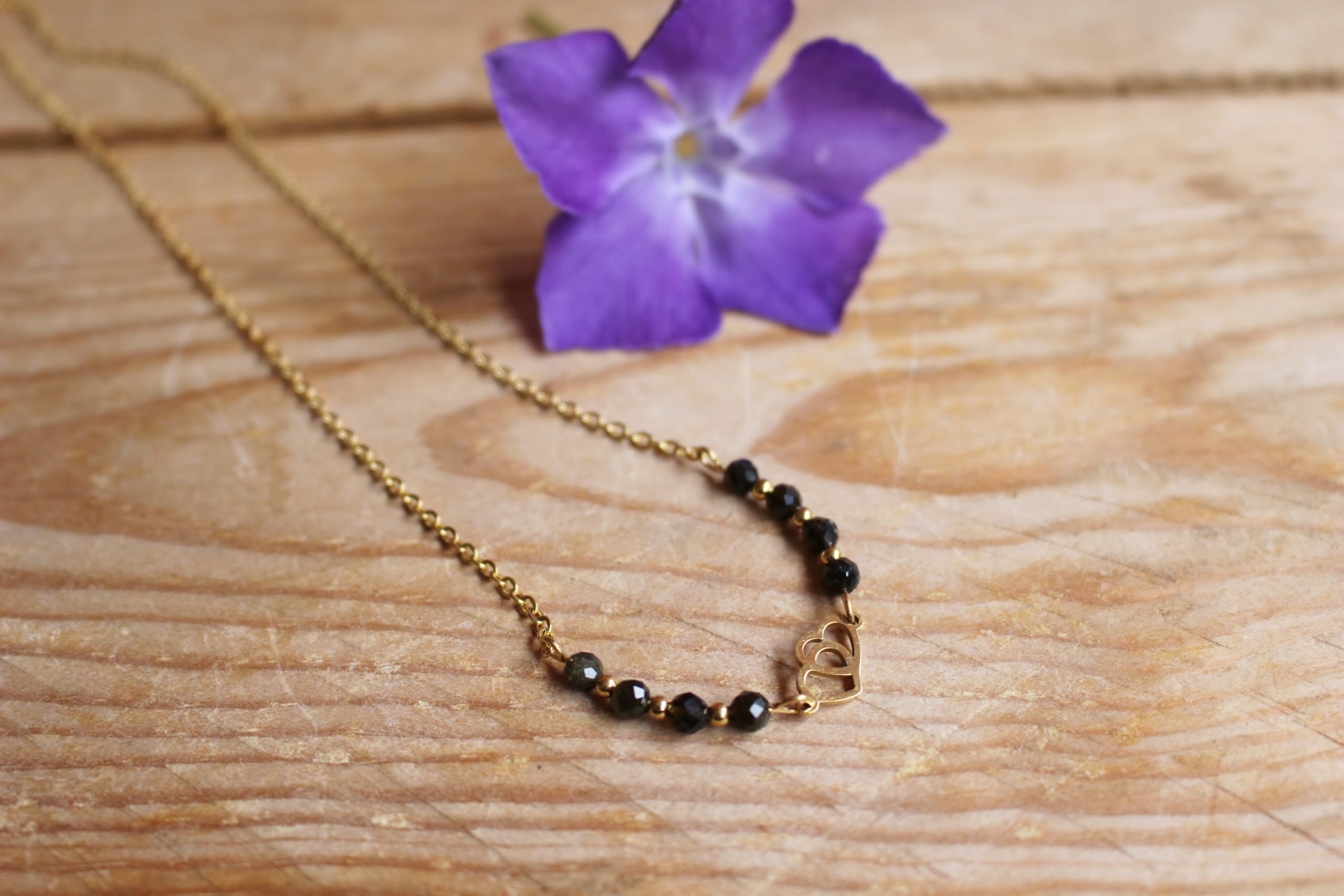 collier en obsidienne dorée acier inoxydable doré cadeau fête des mères pierres naturelles lithothérapie fait main fabriqué en france artisanat