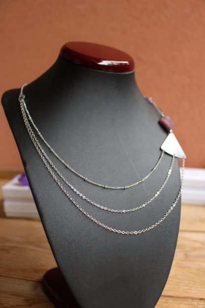 Collier multirang asymétrique en lépidolite pendentif pierres naturelles bijoux lithothérapie bien-être fait main artisanal cadeau femme