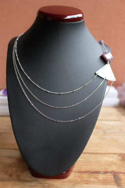 Collier multirang asymétrique en lépidolite pendentif pierres naturelles bijoux lithothérapie bien-être fait main artisanal cadeau femme