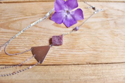 Collier multirang asymétrique en lépidolite pendentif pierres naturelles bijoux lithothérapie bien-être fait main artisanal cadeau femme