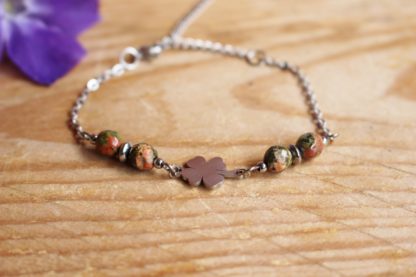 Bracelet en unakite épidote triquetra pierres naturelles bijoux lithothérapie bien-être fait main artisanal cadeau femme