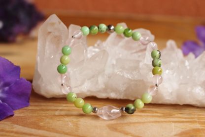 Bracelet en chrysoprase et quartz rose pierres naturelles lithothérapie fait main bijoux artisanaux fabriqué en france cadeau femme