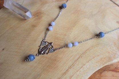 Collier en aventurine bleue et calcédoine bleue pierres naturelles bijoux artisanaux lithothérapie cadeau femme