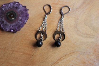 Boucles d'oreilles en obsidienne pierres naturelles bijoux lithothérapie bien-être fait main artisanal cadeau femme