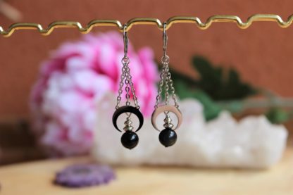 Boucles d'oreilles en obsidienne pierres naturelles bijoux lithothérapie bien-être fait main artisanal cadeau femme