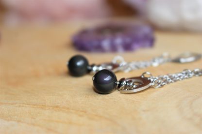 Boucles d'oreilles en obsidienne pierres naturelles bijoux lithothérapie bien-être fait main artisanal cadeau femme