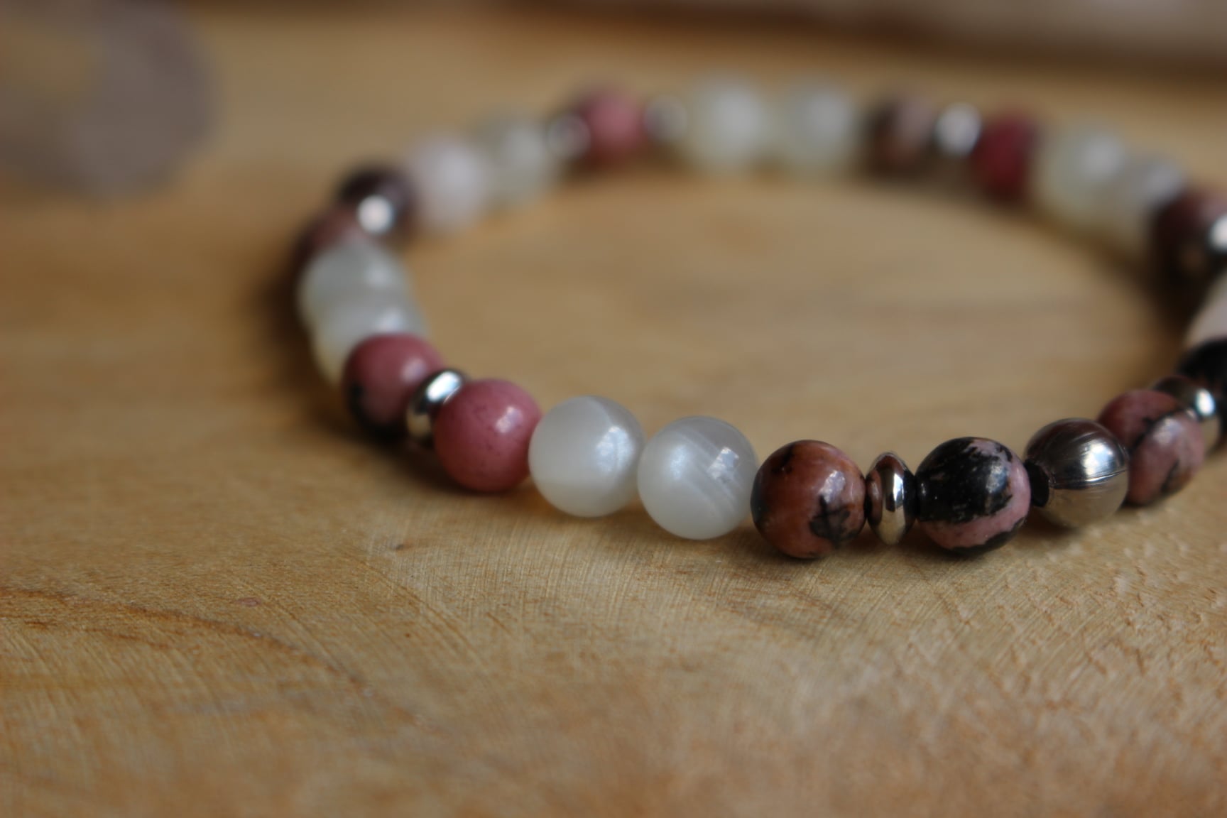 Bracelet concentré d'amour pierre de lune - rhodochrosite et Quartz rose