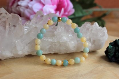 bracelet en amazonite et calcite jaune lithothérapie bijoux pierres véritables et naturelles