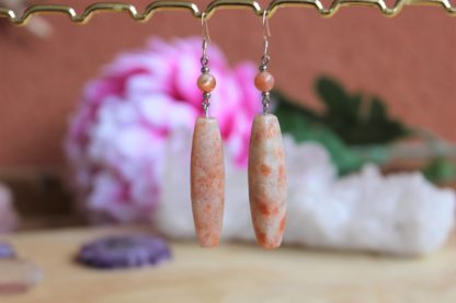 Boucles d'oreilles en pierre de soleil bijoux en pierres naturelles pour la lithothérapie