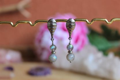 Boucles d'oreilles en labradorite pierre naturelle lithothérapie