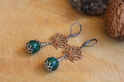 boucles d'oreilles en malachite lithothérapie bijoux pierres véritables et naturelles