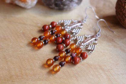 boucles d'oreilles en cornaline et jaspe rouge lithothérapie pierres naturelles bijoux fait main artisanat français idée cadeau femme