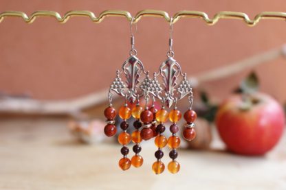 boucles d'oreilles en cornaline et jaspe rouge lithothérapie pierres naturelles bijoux fait main artisanat français idée cadeau femme