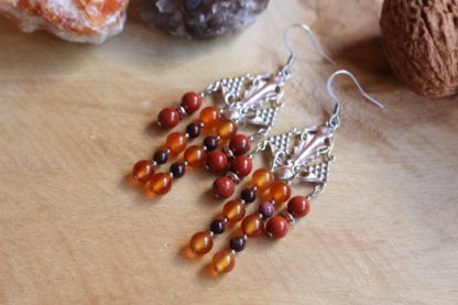 boucles d'oreilles en cornaline et jaspe rouge lithothérapie pierres naturelles bijoux fait main artisanat français idée cadeau femme