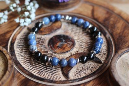 bracelet en tourmaline noire et dumortiérite bijoux pierres naturelles lithothérapie cadeau femme