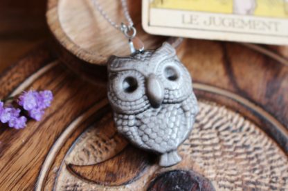 pendentif hibou en obsidienne bijoux pierres naturelles lithothérapie cadeau femme