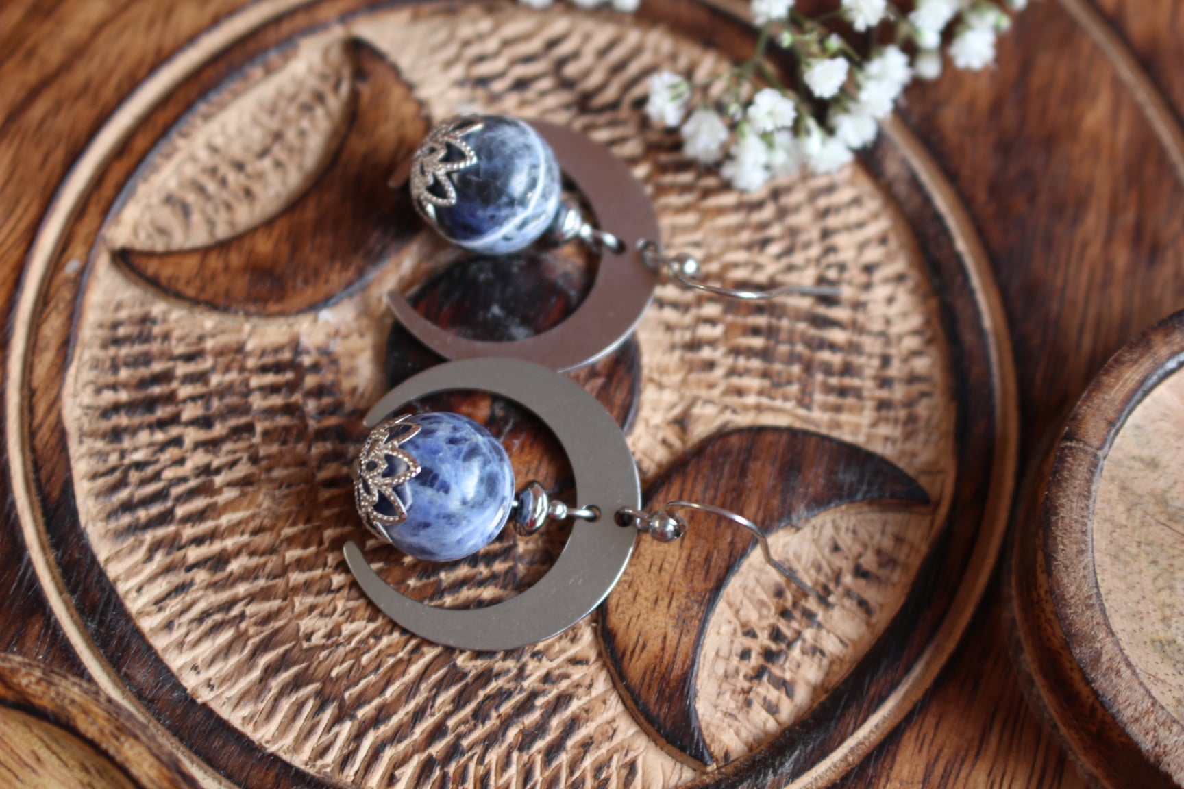 boucles d'oreilles en sodalite bijoux pierres naturelles lithothérapie cadeau femme
