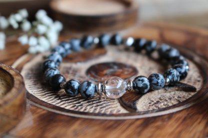 Bracelet en obsidienne neige et cristal de roche bijoux pierres naturelles lithothérapie cadeau femme