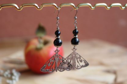boucles d'oreilles en hyperstène pierres naturelles lithothérapie cadeau femme bijoux
