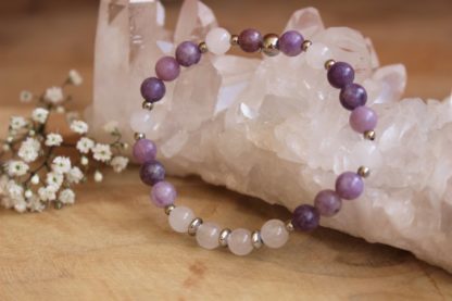 Bracelet en jade blanc et lépidolite