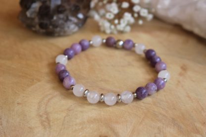 Bracelet en jade blanc et lépidolite