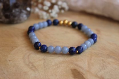 bracelet en angélite lapis-lazuli lithothérapie bijoux pierres véritables et naturelles