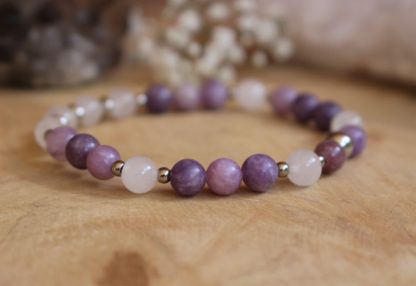 Bracelet en jade blanc et lépidolite