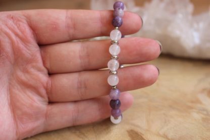 Bracelet en jade blanc et lépidolite