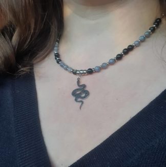 collier en tanzanite et obsidienne dorée bijoux pierres naturelles lithothérapie cadeau femme
