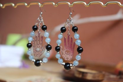 Boucles d'oreilles en aigue-marine et obsidienne - Divine Sagesse – Image 4