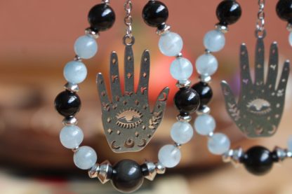 Boucles d'oreilles en aigue-marine et obsidienne - Divine Sagesse – Image 3