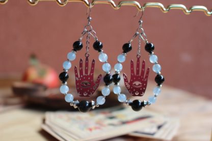 Boucles d'oreilles en aigue-marine et obsidienne - Divine Sagesse