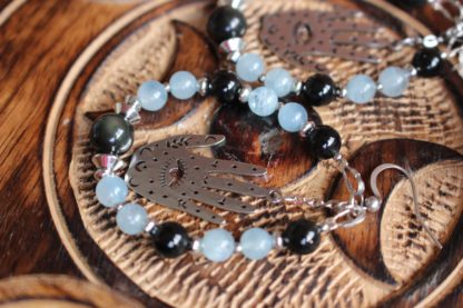 Boucles d'oreilles en aigue-marine et obsidienne - Divine Sagesse – Image 5