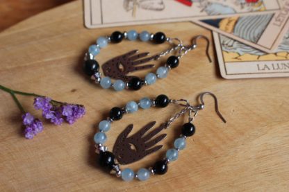 Boucles d'oreilles en aigue-marine et obsidienne - Divine Sagesse – Image 6