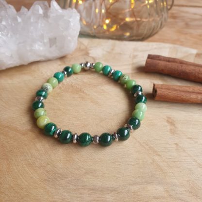 bracelet en malachite et chrysoprase lithothérapie bijoux pierres véritables et naturelles
