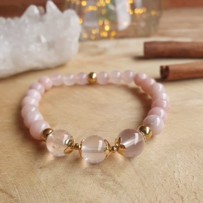 bracelet en opale rose et quartz rose lithothérapie bijoux pierres véritables et naturelles