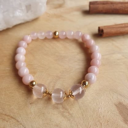 bracelet en opale rose et quartz rose lithothérapie bijoux pierres véritables et naturelles