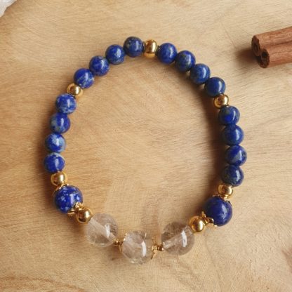 bracelet en lapis-lazuli et quartz rutile lithothérapie bijoux pierres véritables et naturelles