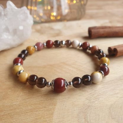 bracelet en jaspe mookaite et quartz fumé lithothérapie bijoux pierres véritables et naturelles